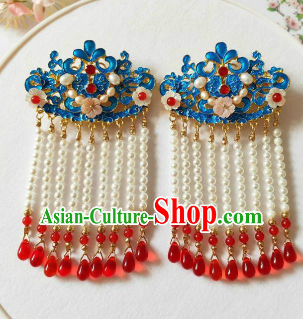 Traditional Chinese Qing Dynasty Tassel Cloisonne Hair Claws Headdress Ancient Court Hair Accessories for Women