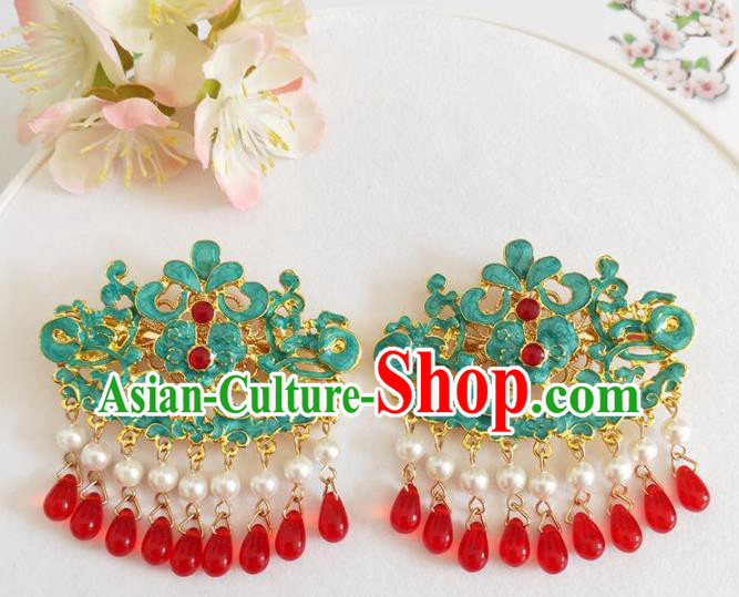 Traditional Chinese Qing Dynasty Red Beads Tassel Hairpins Headdress Ancient Court Hair Accessories for Women