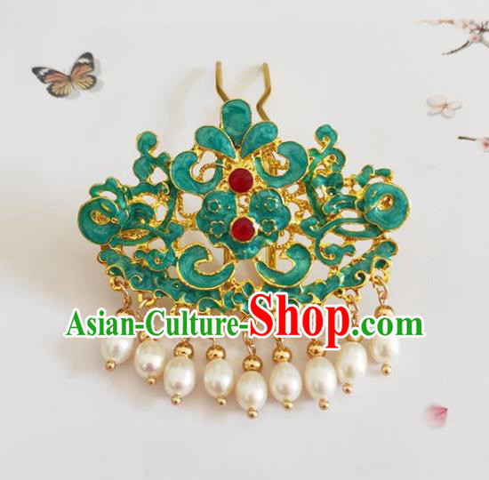 Traditional Chinese Qing Dynasty Pearls Tassel Hairpins Headdress Ancient Court Hair Accessories for Women