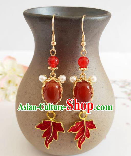 Traditional Chinese Handmade Red Goldfish Earrings Ancient Hanfu Ear Accessories for Women