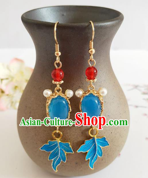 Traditional Chinese Handmade Blue Goldfish Earrings Ancient Hanfu Ear Accessories for Women