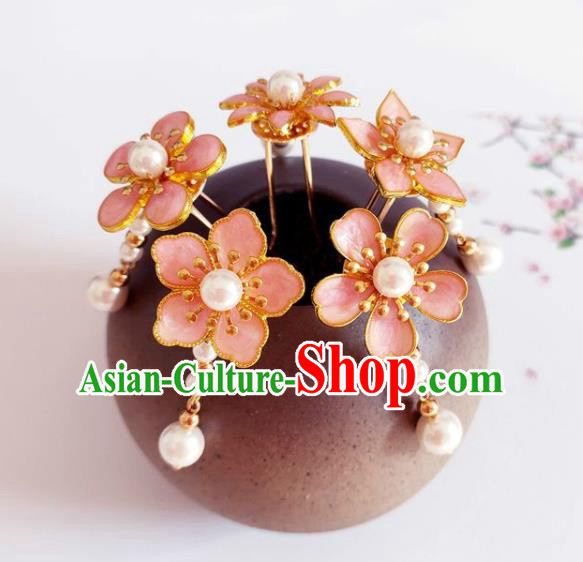 Traditional Chinese Little Pink Plum Blossom Hairpins Headdress Ancient Court Hair Accessories for Women