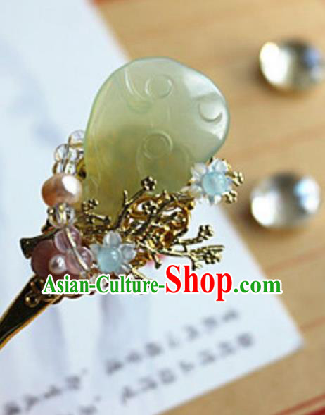 Traditional Chinese Palace Carving Jade Hairpin Headdress Ancient Court Hair Accessories for Women