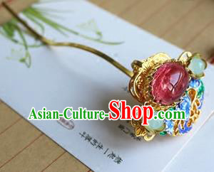 Traditional Chinese Palace Cloisonne Garnet Hairpin Headdress Ancient Court Hair Accessories for Women