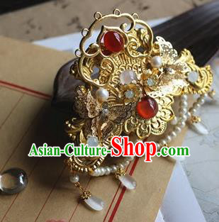 Traditional Chinese Ming Dynasty Palace Golden Hair Crown Headdress Ancient Court Hair Accessories for Women