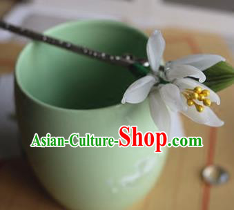 Traditional Chinese White Magnolia Hairpin Headdress Ancient Court Hair Accessories for Women