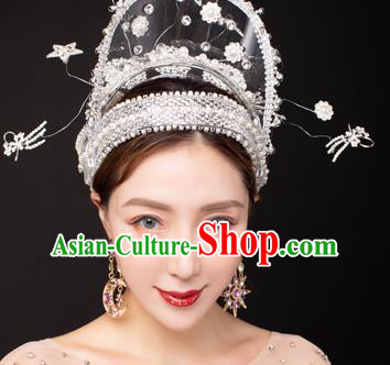 Traditional Chinese Stage Show Deluxe White Hair Crown Headdress Handmade Catwalks Hair Accessories for Women