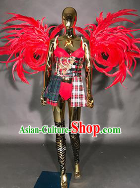 Top Stage Show Brazilian Carnival Costume Catwalks Miami Red Feathers Deluxe Wings for Women