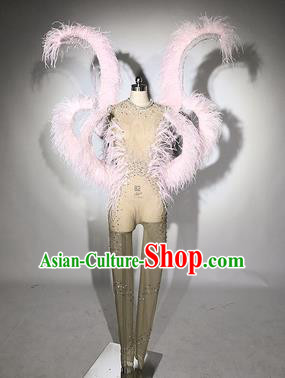 Top Miami Catwalks Deluxe Pink Feather Wings Stage Show Brazilian Carnival Costume for Women