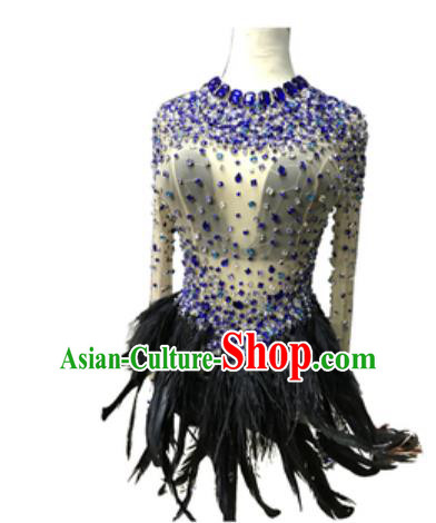 Top Grade Modern Dance Latin Dance Black Feather Dress Catwalks Compere Costume for Women