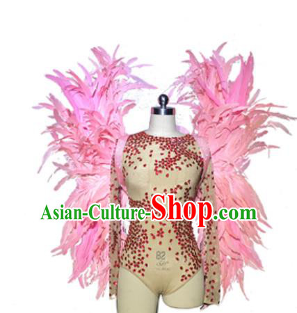 Top Miami Catwalks Pink Feather Wings Stage Show Brazilian Carnival Costume for Women
