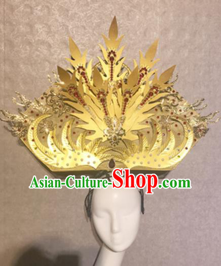 Traditional Chinese Court Stage Show Deluxe Golden Hair Clasp Headdress Handmade Catwalks Hair Accessories for Women