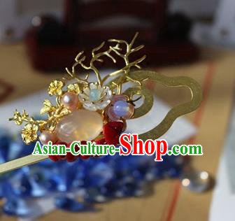 Traditional Chinese Palace White Chalcedony Hairpin Headdress Ancient Court Hair Accessories for Women