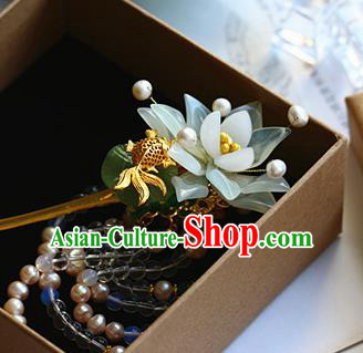 Traditional Chinese Palace Green Lotus Hairpin Headdress Ancient Court Hair Accessories for Women