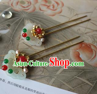 Traditional Chinese Tang Dynasty Palace Jade Hairpin Headdress Ancient Court Hair Accessories for Women