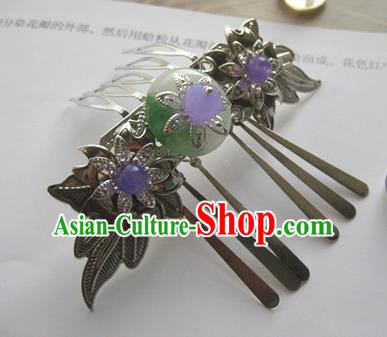 Traditional Chinese Bride Argent Hair Comb Headdress Ancient Court Hair Accessories for Women
