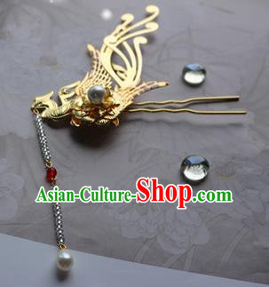 Traditional Chinese Bride Golden Phoenix Hair Clip Hairpin Headdress Ancient Court Hair Accessories for Women