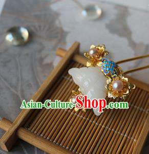 Traditional Chinese Bride Jade Butterfly Golden Hairpin Headdress Ancient Court Hair Accessories for Women