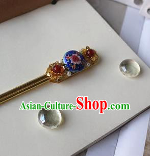 Traditional Chinese Bride Cloisonne Golden Hairpin Headdress Ancient Court Hair Accessories for Women