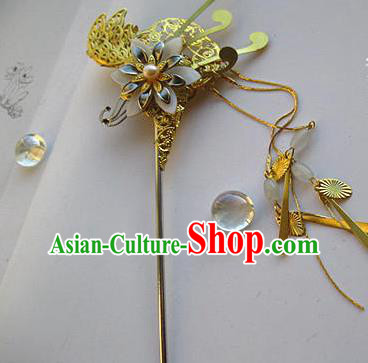 Traditional Chinese Bride Golden Tassel Hairpin Headdress Ancient Court Hair Accessories for Women