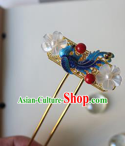 Traditional Chinese Bride Blueing Phoenix Shell Hairpin Headdress Ancient Court Hair Accessories for Women