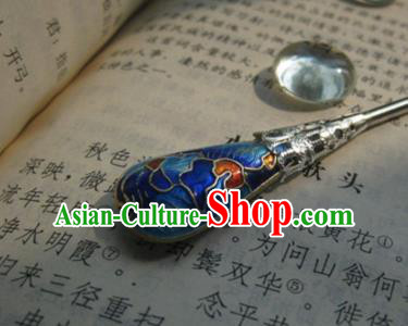 Traditional Chinese Bride Cloisonne Blue Hairpin Headdress Ancient Court Hair Accessories for Women