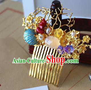 Traditional Chinese Bride Golden Plum Blossom Hair Comb Headdress Ancient Court Hair Accessories for Women