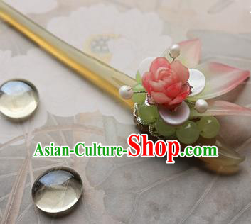 Traditional Chinese Bride Pink Rose Hairpin Headdress Ancient Court Hair Accessories for Women