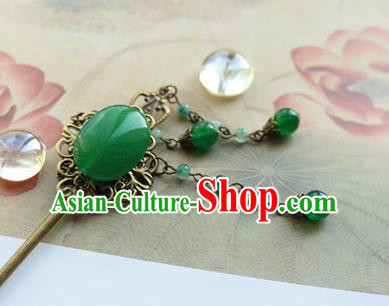 Traditional Chinese Bride Green Beads Retro Hairpin Headdress Ancient Court Hair Accessories for Women