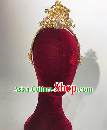 Traditional Chinese Stage Show Golden Dragon Hair Crown Headdress Handmade Catwalks Hair Accessories for Women