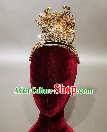 Top Stage Show Golden Flower Royal Crown Headdress Handmade Catwalks Hair Accessories for Women