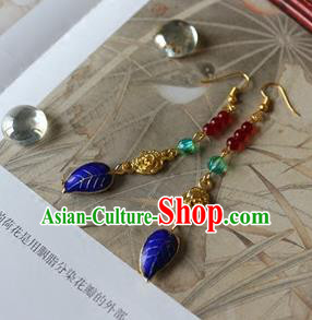 Traditional Chinese Handmade Cloisonne Leaf Earrings Ancient Hanfu Ear Accessories for Women