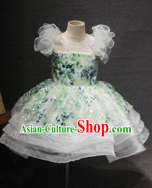 Top Grade Children Birthday White Veil Bubble Short Dress Catwalks Stage Show Princess Costume for Kids