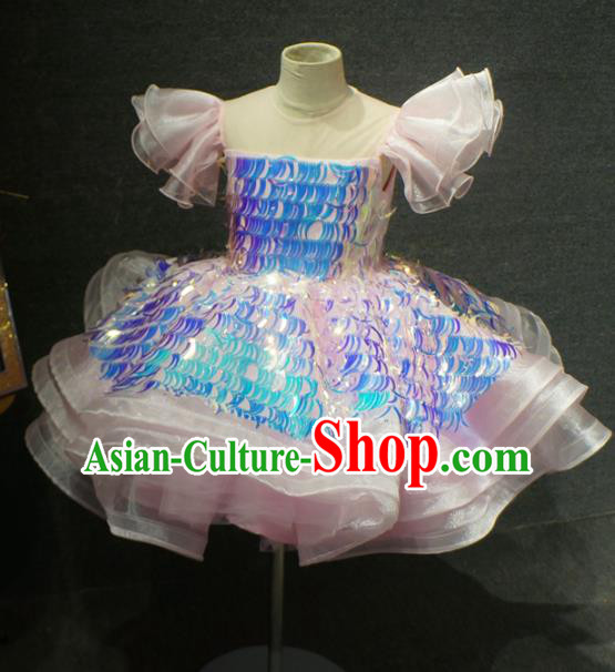 Top Grade Children Birthday Pink Short Full Dress Catwalks Stage Show Princess Costume for Kids