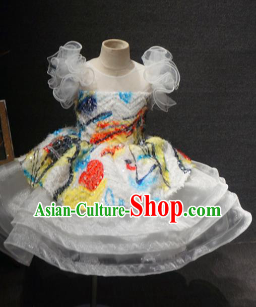 Top Grade Children Birthday White Bubble Short Dress Catwalks Stage Show Princess Costume for Kids