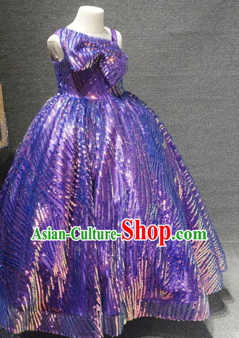 Top Grade Children Birthday Purple Full Dress Catwalks Stage Show Princess Costume for Kids