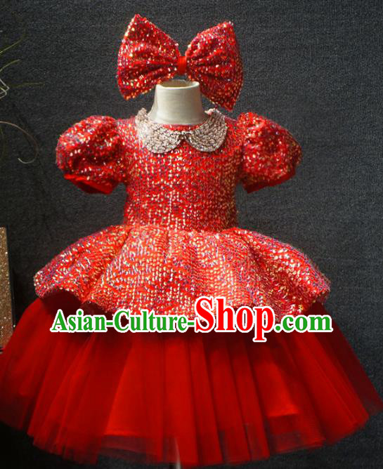 Top Grade Children Day Performance Red Dress Catwalks Stage Show Birthday Costume for Kids