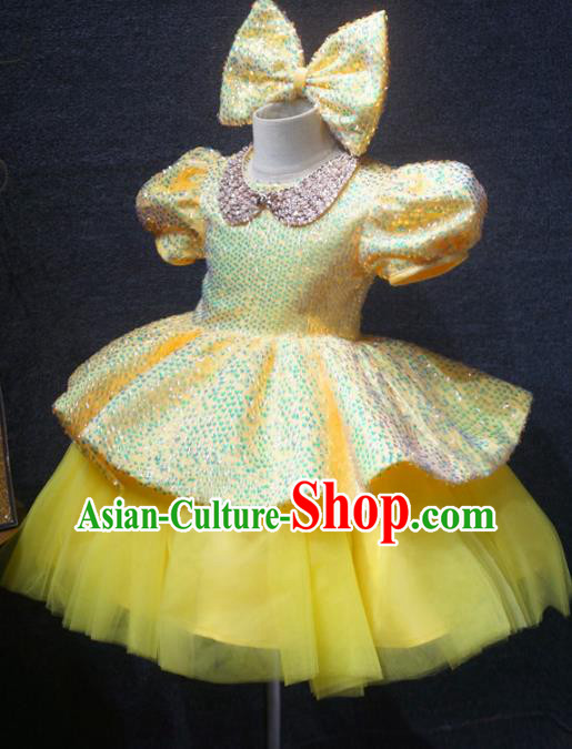 Top Grade Children Day Performance Yellow Dress Catwalks Stage Show Birthday Costume for Kids