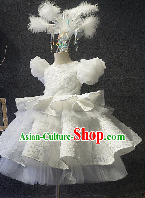 Top Grade Children Day Dance Performance White Dress Catwalks Stage Show Birthday Costume for Kids