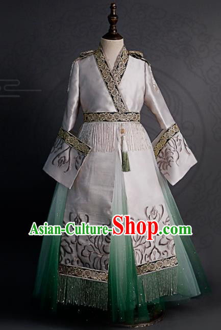 Traditional Chinese Catwalks White Qipao Dress Compere Stage Performance Costume for Kids