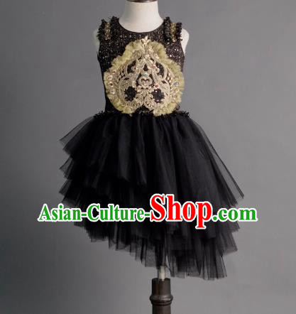 Top Children Cosplay Black Veil Short Full Dress Catwalks Compere Stage Show Dance Costume for Kids