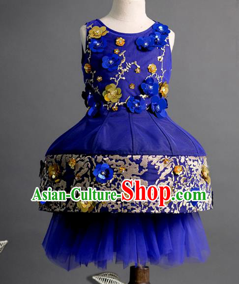 Top Children Compere Royalblue Short Full Dress Catwalks Stage Show Dance Costume for Kids