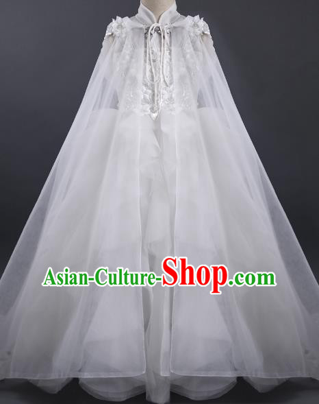 Top Children Fairy Princess White Veil Full Dress Compere Catwalks Stage Show Dance Costume for Kids