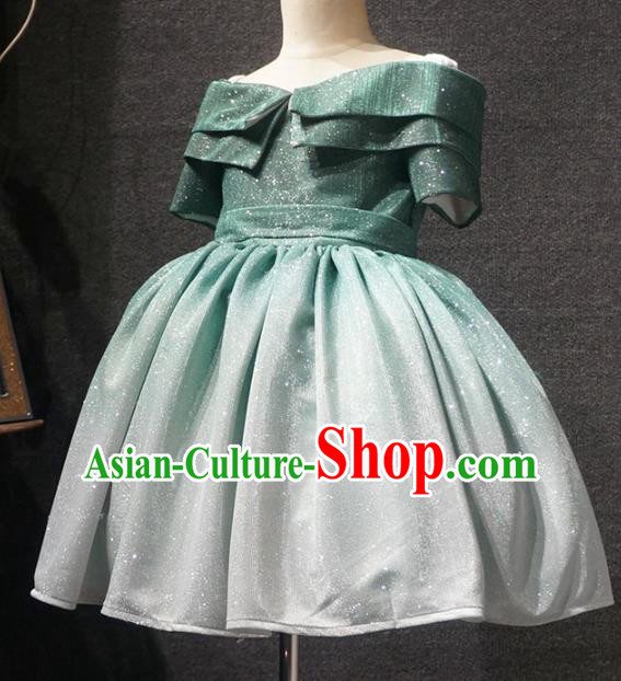 Top Children Kindergarten Performance Green Short Dress Catwalks Stage Show Birthday Costume for Kids