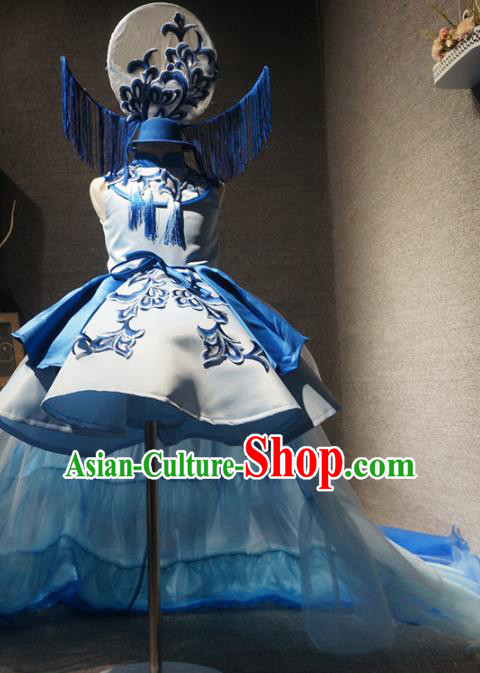 Traditional Chinese New Year Performance Short Qipao Dress Catwalks Compere Stage Show Costume for Kids