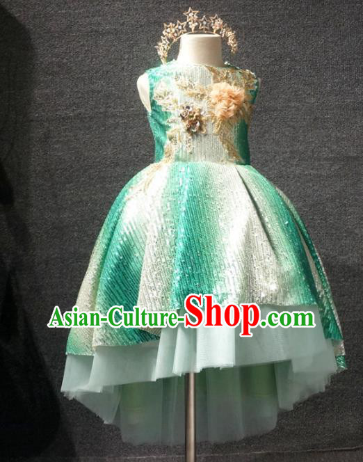 Top Kindergarten Children Day Green Dress Catwalks Stage Show Birthday Costume for Kids