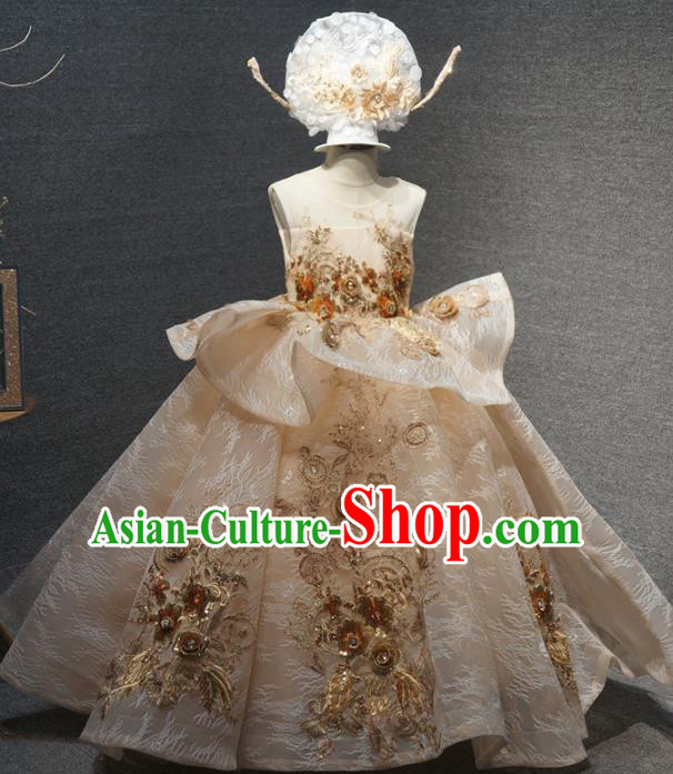 Top Children Piano Recital Champagne Full Dress Catwalks Princess Stage Show Birthday Costume for Kids