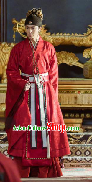 Chinese Ancient Drama Ming Dynasty Yingzong Emperor Zhu Qizhen Replica Costumes and Headpiece Complete Set