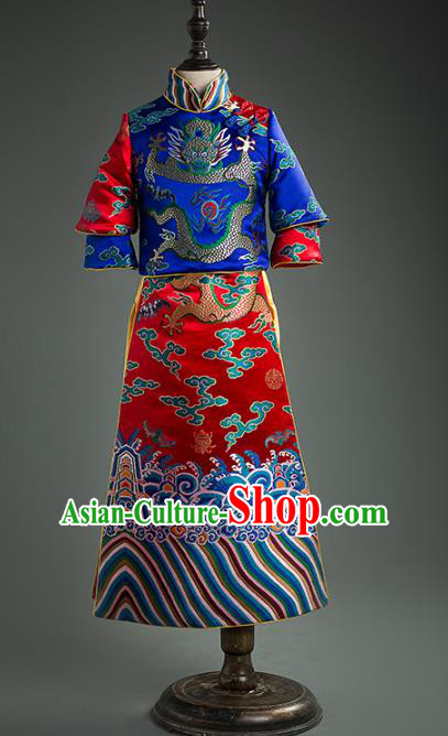 Traditional Chinese Qing Dynasty Princess Red Dress Compere Stage Performance Costume for Kids