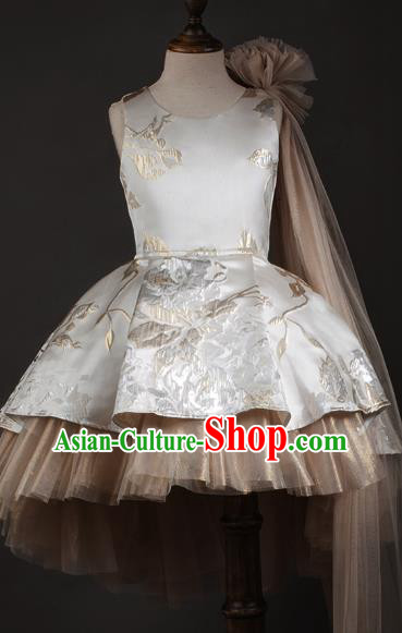 Top Children Modern Dance Beige Short Dress Compere Catwalks Stage Show Costume for Kids